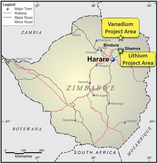 Zimbabwe Six Sigma Metals ASX SI6 vanadium lithium project map