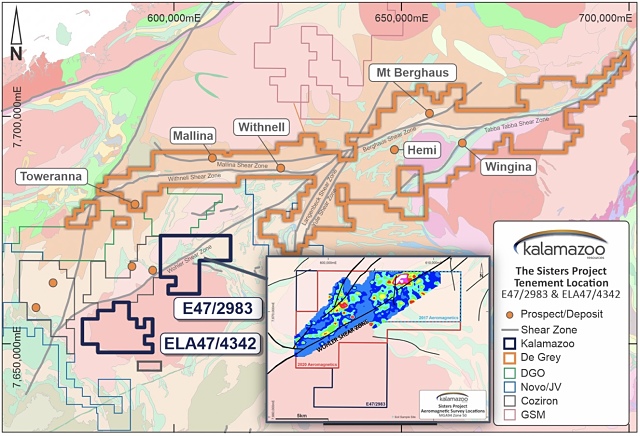 Kalamazoo Resources The Sisters project map Hemi De Grey Mining