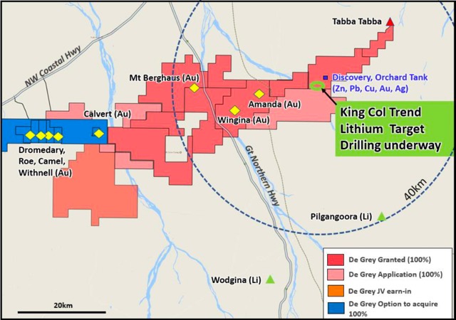 King Col location plan lithium pegmatite DEG