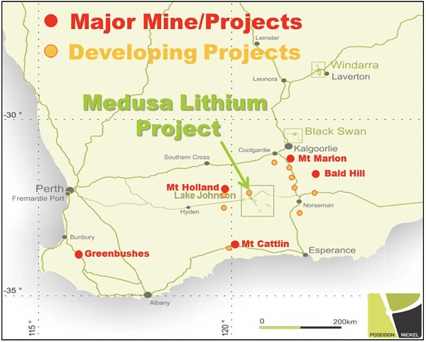 Medusa Lithium Project location map Poseidon Nickel