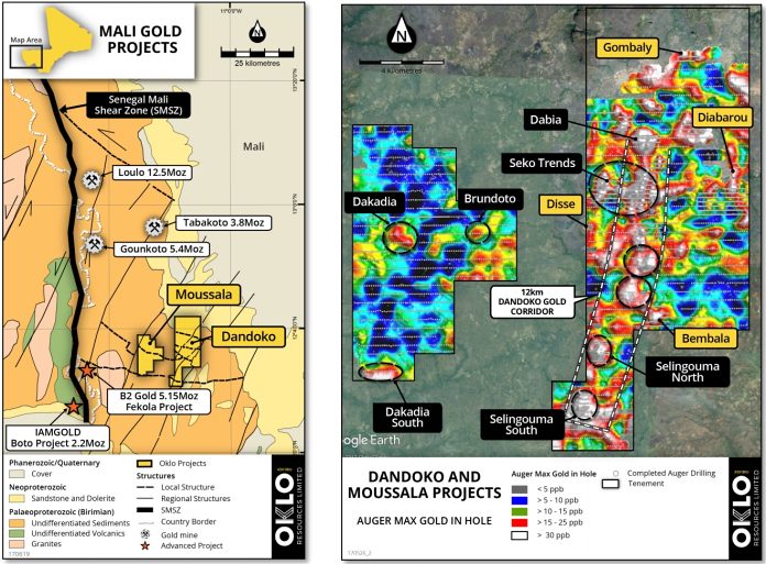  Oklo Resources Dandoko Moussala gold projects west Mali