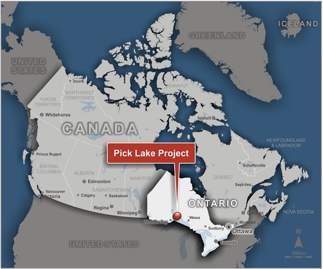 Pick Lake Zinc Project Ontario Canada location map ISH