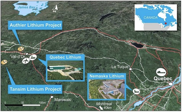 Sayona Mining project location map Canada